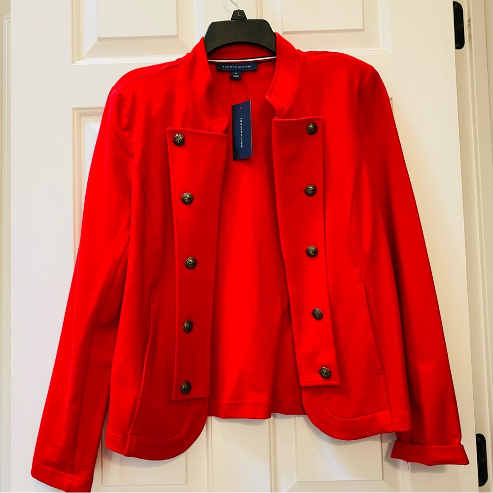 Tommy Hilfiger signature color red blazer/short coat. Sz Medium